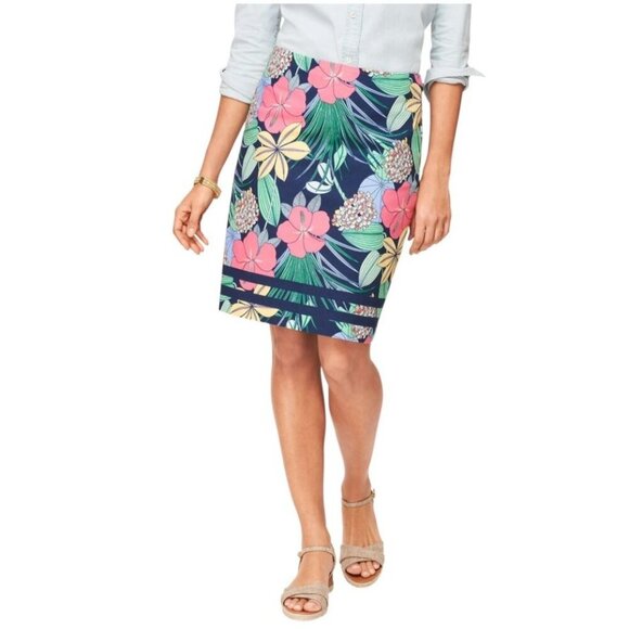 Talbots Cotton Canvas A-Line Hibiscus Skirt Size 2 - Picture 2 of 8